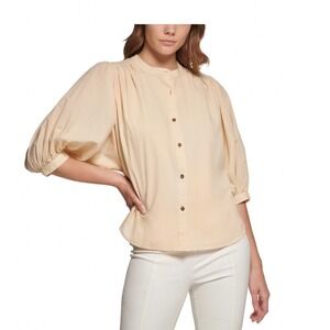 Calvin Klein Womens Button Blouse Top Plus size 0X Ivory Peasant Prairie cottage